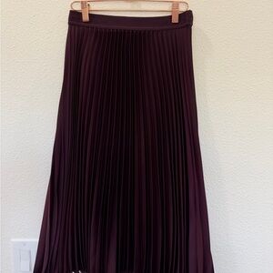 H&M Pleated Midi Skirt in Deep Plum